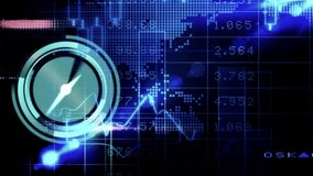 Animation of neon ticking clock over statistical and stock market data processing over world map. Global economy and business technology concept - Powered by Shutterstock - Get 15% off with code: PIKWIZARD15