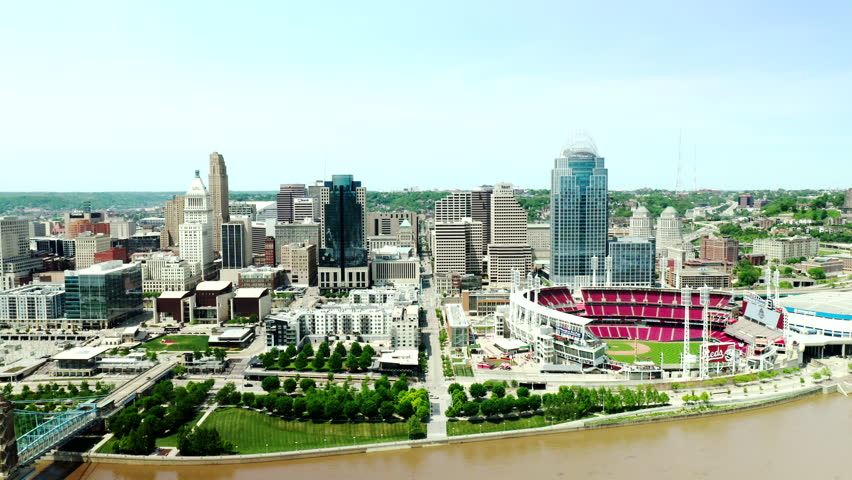 Drone shot of downtown Cincinnati, Ohio