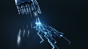 Futuristic Robot Arm Activates Artificial Intelligence. Robotic Finger Touches Display, Circuit Lines Grow on Interactive Screen. Digitalization, Computer Technology, Machine Learning Science Concept. - Powered by Shutterstock - Get 15% off with code: PIKWIZARD15