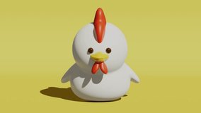 Cute little chicken on yellow background. Minimal modern seamless motion design. Abstract loop animation