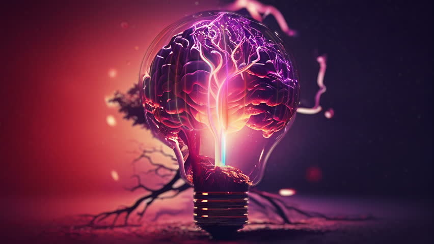 Artificial neural networks in human brain with light bulb. 3D video loop motion metaphor background. | Shutterstock HD Video #1101047009
