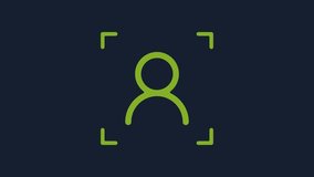 Yellow Face recognition icon isolated on blue background. Face identification scanner icon. Facial id. Cyber security concept. 4K Video motion graphic animation. - Powered by Shutterstock - Get 15% off with code: PIKWIZARD15