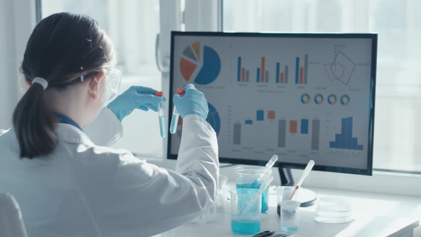 Medical research laboratory. A scientist works with a pipette and a test tube. Scientific laboratory of biotechnology, development of medicine and research in chemistry, biochemistry and experiments. Royalty-Free Stock Footage #1101056699