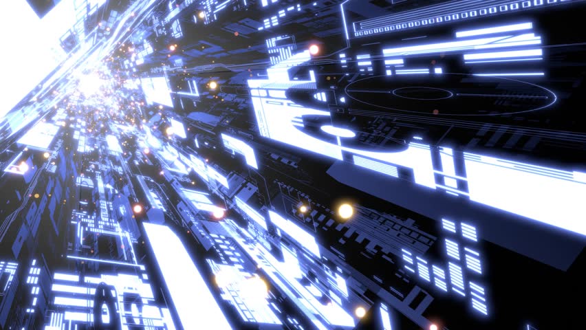 VJ Tunnel Triangle Machine SF Luminescent Cyber Blue 3d render loop