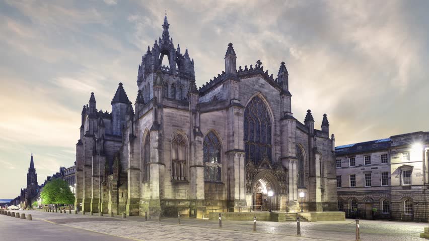 Time lapse of St. Giles Cathedral in Edinburgh, Scotland - UK, nobody