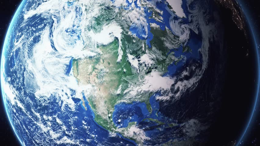 Earth zoom in from space and focus on Council Bluffs, Iowa, USA. 3D Animation. Background for travel intro. 