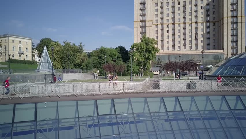 Independence Square. Kiev Ukraine. Aerial view of the fountains
