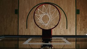 Male Athlete Performing a Slam Dunk Indoors, Camera Looking Down Over The Net, Top Down Rising Up Shot - Powered by Shutterstock - Get 15% off with code: PIKWIZARD15