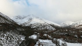 4k winter drone footage of snow mountain landscape in Ancares, Spain