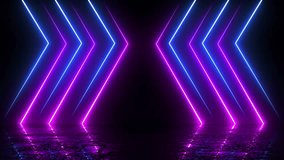 Abstract Neon Glowing Lights Stage Video Background Loop 4K. Modern Colorful Lighting, Retro Futuristic Background Video.