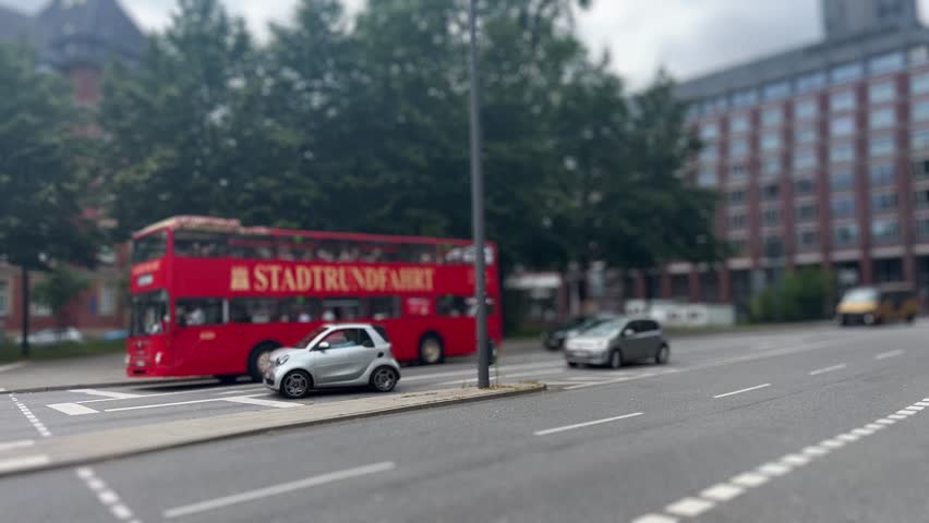 Focus On Police Car On Hamburg Street, Tilt Shift Lens Royalty-Free Stock Footage #1101094373
