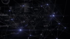 Animation of neon ticking clock over glowing network of connections on black background. Computer interface and business networking technology concept - Powered by Shutterstock - Get 15% off with code: PIKWIZARD15