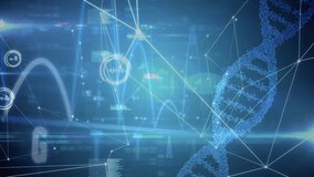 Animation of globe over network of connections and data processing against spinning dna structure. Global networking and medical research technology concept - Powered by Shutterstock - Get 15% off with code: PIKWIZARD15