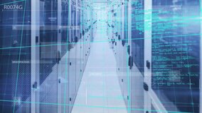 Animation of data processing over grid network against computer server room. Computer interface and business data storage technology concept - Powered by Shutterstock - Get 15% off with code: PIKWIZARD15