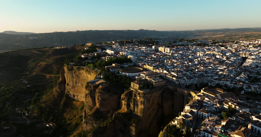 Panoramic View Of Mountaintop City In Ronda, Malaga Province, Spain. Aerial Drone Shot Royalty-Free Stock Footage #1101098927