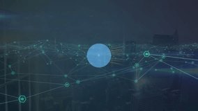 Animation of network of profile icons, data processing and light spot over aerial view of cityscape. Global networking and business technology concept - Powered by Shutterstock - Get 15% off with code: PIKWIZARD15