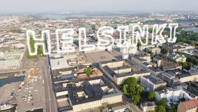 Inscription on video. Helsinki, Finland. City center aerial view. Helsinki Cathedral. Senate square. Market Square. Neon white effect text, Aerial View - Powered by Shutterstock - Get 15% off with code: PIKWIZARD15