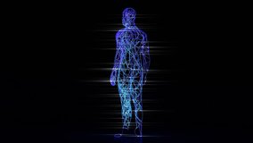 Artificial intelligence creation concept. In a certain space, neon lines create a human shape, a connection between man and machine. - Powered by Shutterstock - Get 15% off with code: PIKWIZARD15