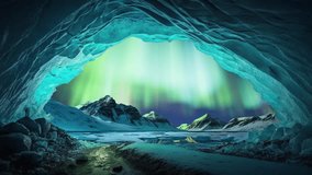 Breathtaking view of an ice cave located in the Arctic. Aurora light in the sky. - Powered by Shutterstock - Get 15% off with code: PIKWIZARD15