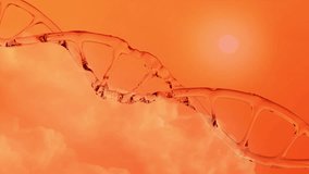 human dna structure with glass helix destroyed, deoxyribonucleic acid on sun and orange clouds background, nucleic acid molecules, change, break in chemical structure, sunlight damage, 3d rendering - Powered by Shutterstock - Get 15% off with code: PIKWIZARD15