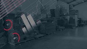 Animation of data processing with statistics over warehouse. Global shipping, computing and data processing concept digitally generated video. - Powered by Shutterstock - Get 15% off with code: PIKWIZARD15