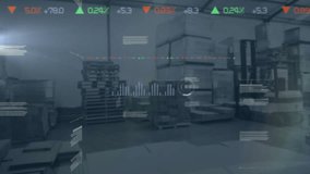 Animation of data processing with statistics over warehouse. Global shipping, computing and data processing concept digitally generated video. - Powered by Shutterstock - Get 15% off with code: PIKWIZARD15