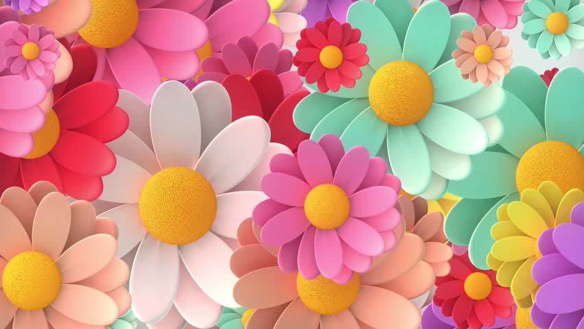 3d Animation - Looped animated background of randomly rotating colorful flowers Royalty-Free Stock Footage #1101126553