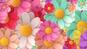 3d Animation - Looped animated background of randomly rotating colorful flowers