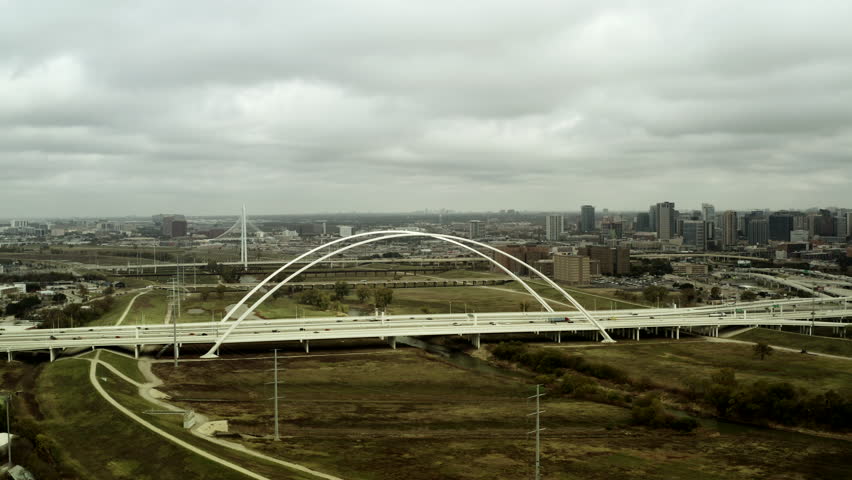 Drone view of bridge in downtown Dallas, Texas