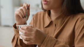 Close up view Asiana korean woman eat breakfast yogurt with spoon at home kitchen japanese girl eating ice cream lactose milk healthy nutrition low calories fruity dessert healthful food weight diet - Powered by Shutterstock - Get 15% off with code: PIKWIZARD15