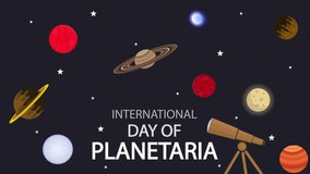 Planetaria day planets in space, art video illustration.