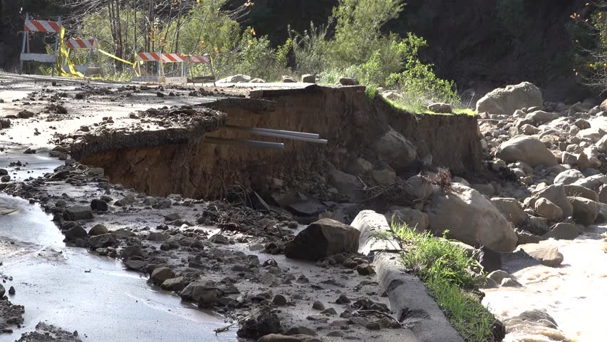 Santa barbara, california - circa 2023 - the aftermath of flooding in santa barbara, california includes demolished roads.