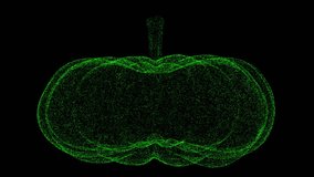 3D pumpkin rotates on black bg. Object dissolved green flickering particles 60 FPS. Business advertising backdrop. Science concept. For title, text, presentation. 3D animation. - Powered by Shutterstock - Get 15% off with code: PIKWIZARD15