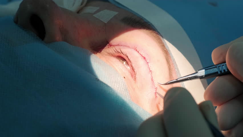 Blepharoplasty plastic surgery operation, focused on rejuvenation and modification of the eye region. Royalty-Free Stock Footage #1101138439