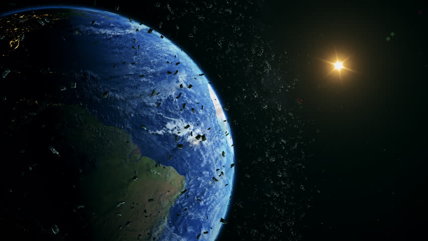 Debris around the Earth. Artist's visualization of the problem of space debris in orbit. Royalty-Free Stock Footage #1101141993