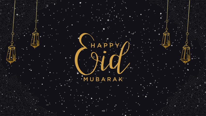Happy  Eid Mubarak ,Eid Al Adha and Eid Al Fitr Happy holiday written in arabic calligraphy on black background with blinking stars and moon. Eid social media animated post video. | Shutterstock HD Video #1101143237