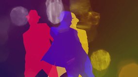 Brightly coloured shadow silhouette dancers