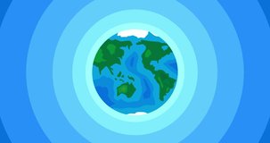 Blue Tunnel of Concentric Planet Earth background video. Cartoon animation.