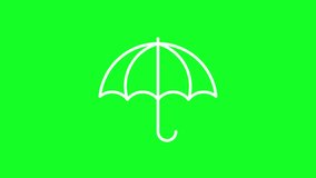 Animated umbrella white line icon. Rain protection accessory. Weather. Loop HD video with chroma key, alpha channel on transparent background, black solid background. Outline motion graphic animation
