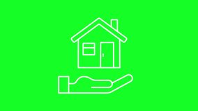 Animated home rent white line icon. Homeowner. Property purchase. Loop HD video with chroma key, alpha channel on transparent background, black solid background. Outline motion graphic animation