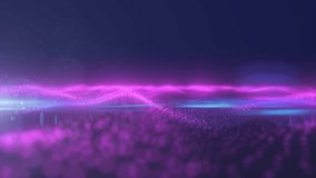 Abstract purple energy surface with magic waves of particles and points with a blur with a blizzard epic abstract rear background, 4K video, 60 FPS