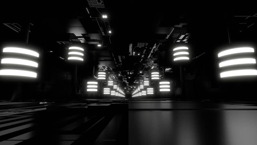 VJ Tunnel Neon Cyber Piston Rhythm Black and White 3d render loop
