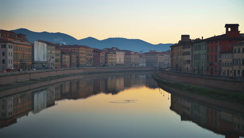 Pisa, Italy skyline on the Arno River at dawn. Royalty-Free Stock Footage #1101166323