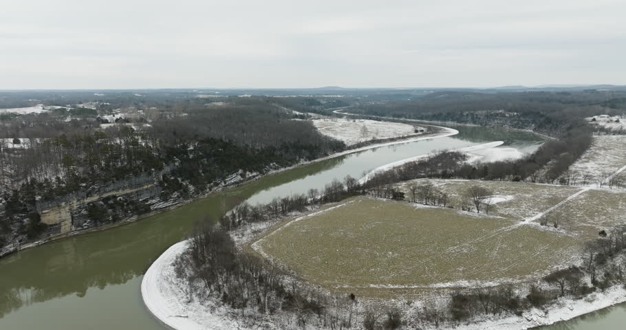 Neills Bluff landform and Beaver Lake meanders - toned-down winter landscape.