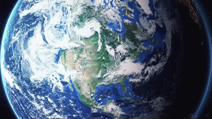 Earth zoom in from space and focus on Clinton, Iowa, USA. 3D Animation. Background for travel intro. 