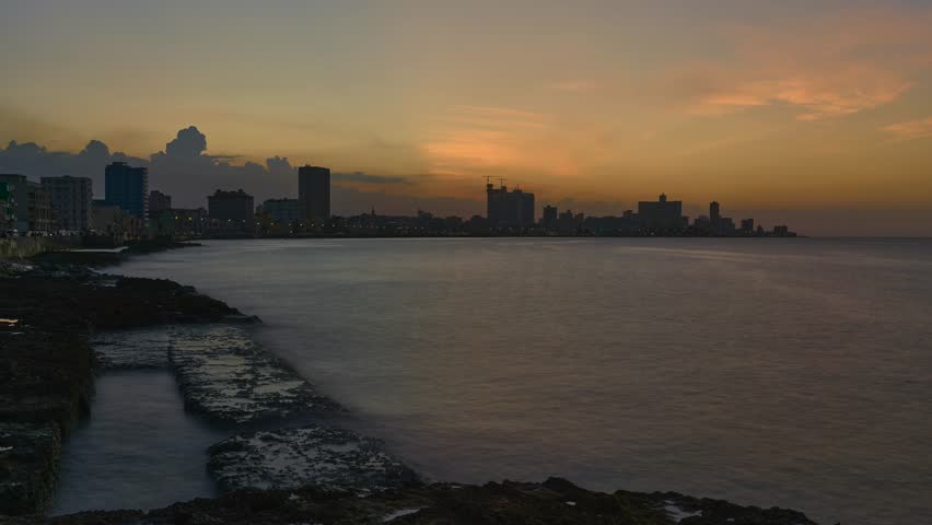 Sunset over the Malecon in Havana .Time lapse