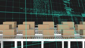 Animation of grid pattern and computer language over cardboard boxes against black background. Digital composite, multiple exposure, packaging, distribution, coding, machine learning, technology. - Powered by Shutterstock - Get 15% off with code: PIKWIZARD15