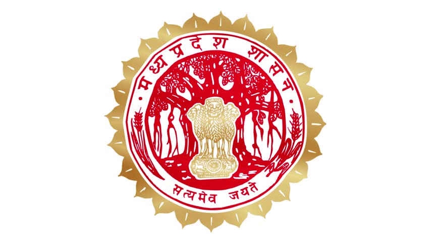 Emblem of Madhya Pradesh India.
Madhya Pradesh Flag.
Banners of the states and union territories india.
