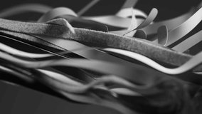 Business fashion presentation background promo ads backdrop 3D render motion animation grey monochrome gray silk ribbons waving. Cloth fabric tissue textile material wavy cut torn leather tape ribbon - Powered by Shutterstock - Get 15% off with code: PIKWIZARD15