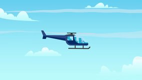 Businessman flying a helicopter with blue sky background 2d animation in 4K UHD 3840x2160